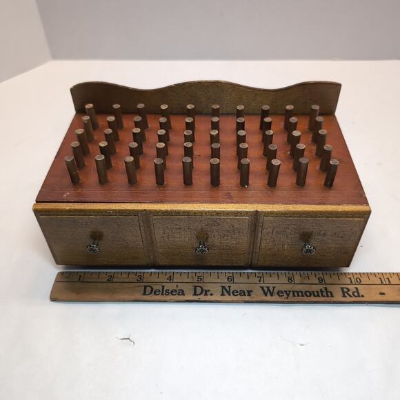Vintage Wooden Sewing Box Bobbin Holder Spool Drawer Pegs - Picture 13 of 15